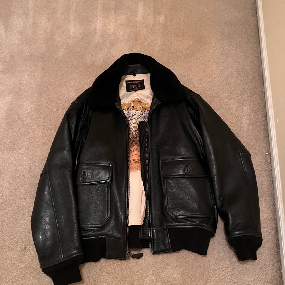 Schott NYC Black Leather Bomber Jacket